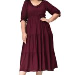 PrettyPlus by Desinoor.com Plus Size Rayon Ruffle Tiered Midi Dress for Women |plus size dress clothes