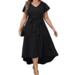 C4D Women Plus Size V-Neck High-Low Maxi Maxi Gown Dress|plus size dress clothes