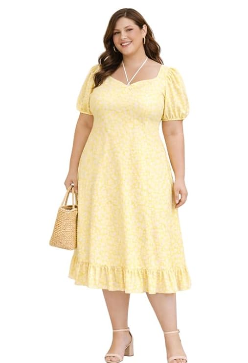 PrettyPlus by Desinoor.com Plus Size Dress | Midi Dress for Women | Stylish Long Women Western Frock | Knee Length Midi | Fit & Flare Solid Desk to Dinner Dress|plus size dress clothes