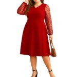 Women’s Plus Size Contrast Mesh Full-Sleeve Cocktail Party Elegant Dresses|plus size dress clothes