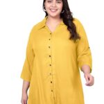 Indietoga Women’s Plus Size Solid Rayon Longline Casual Shirts|plus size dress clothes