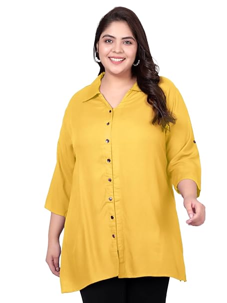 Indietoga Women’s Plus Size Solid Rayon Longline Casual Shirts|plus size dress clothes