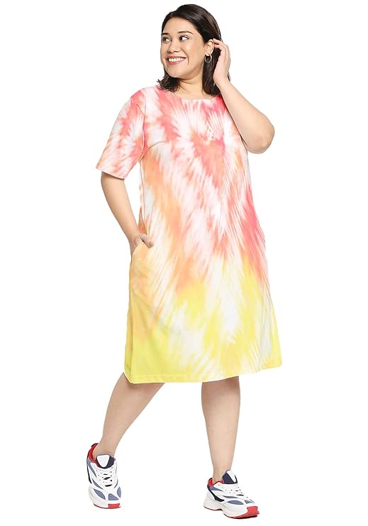 Wear Your Opinion Women’s Plus Size Tie-Dye Printed Midi Knee Length Tshirt Dress|plus size dress clothes