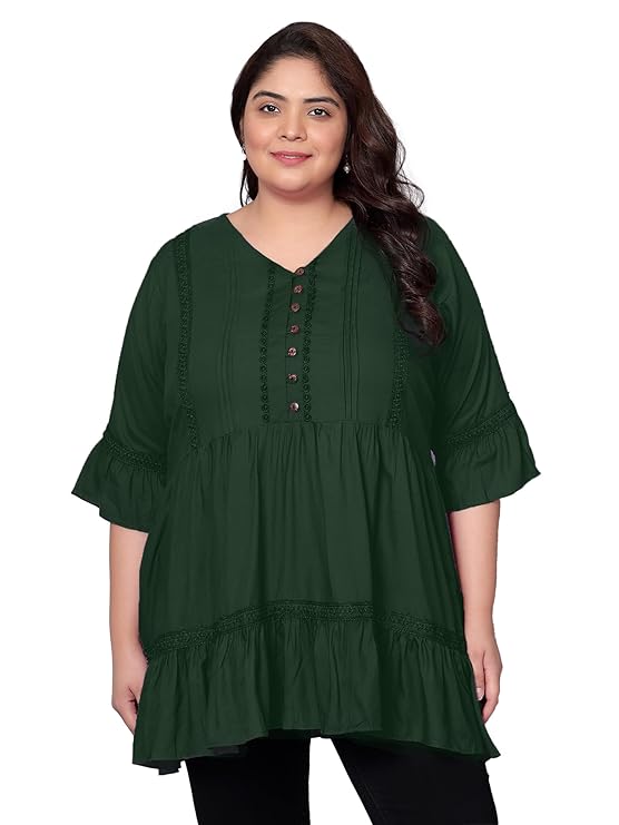 Indietoga Women’s Plus Size Rayon Tiered Longline Tunic Top with Pockets|plus size dress clothes