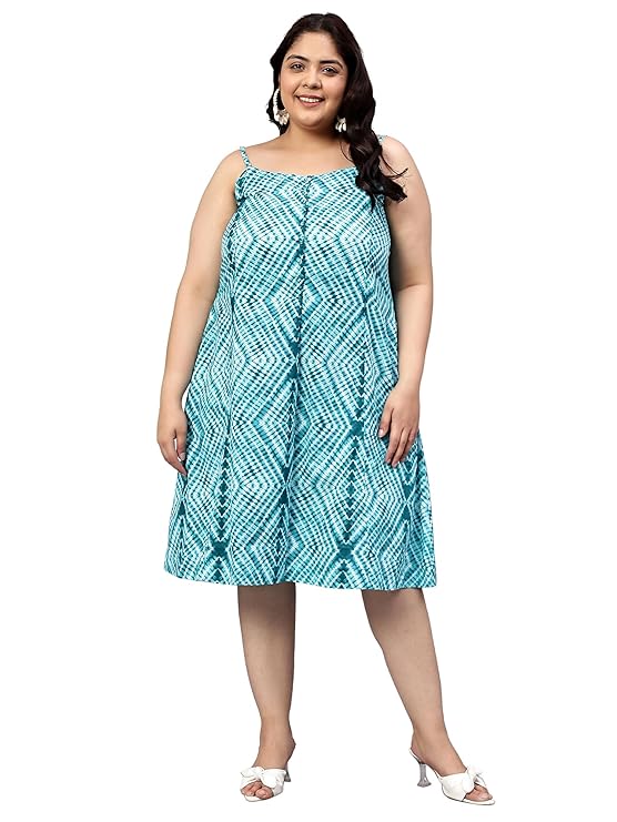 Indietoga Women’s Plus Size Handblock Printed Sustainable Pure Cotton Dresses|plus size dress clothes