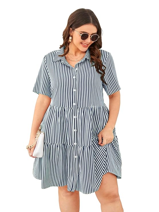 TADKEE Women’s Plus Size Short Sleeve Striped Dress | plus size dress clothes