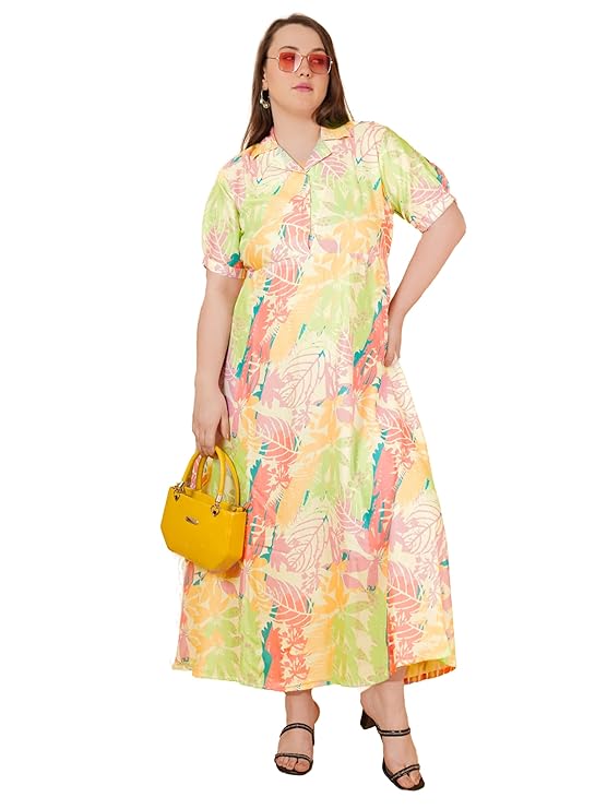 Indietoga Women’s Plus Size Floral Print Rayon Fit & Flare Long Maxi Dress|plus size dress clothes