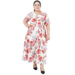 Indietoga Women’s Plus Sizes White Floral Printed Long Maxi Dresses|plus size dress clothes