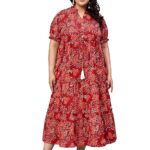 Indietoga Women’s Plus Size Floral Printed Pure Cotton Tiered Maxi Dress|plus size dress clothes