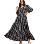 DEEBACO Women’s Plus Size Solid Rayon Tiered Maxi Dress|3/4 Sleeve|V-Neck|Casual Trending Stylish Long One Piece Dresses Women Western|plus size dress clothes