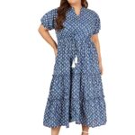 Indietoga Women’s Plus Size Floral Printed Pure Cotton Tiered Maxi Dress | plus size dress clothes