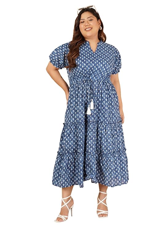 Indietoga Women’s Plus Size Floral Printed Pure Cotton Tiered Maxi Dress | plus size dress clothes