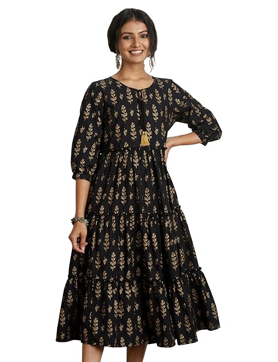 Myx Women’s Cotton Printed Tiered Dress|plus size dress clothes