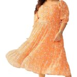Janasya Women’s Plus Size Orange Georgette Floral Printed Tiered Dress|plus size dress clothes