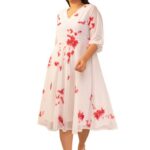 Janasya Women’s Plus Size Dobby Georgette Tie & Dye A-Line Dress|plus size dress clothes