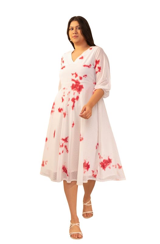 Janasya Women’s Plus Size Dobby Georgette Tie & Dye A-Line Dress|plus size dress clothes