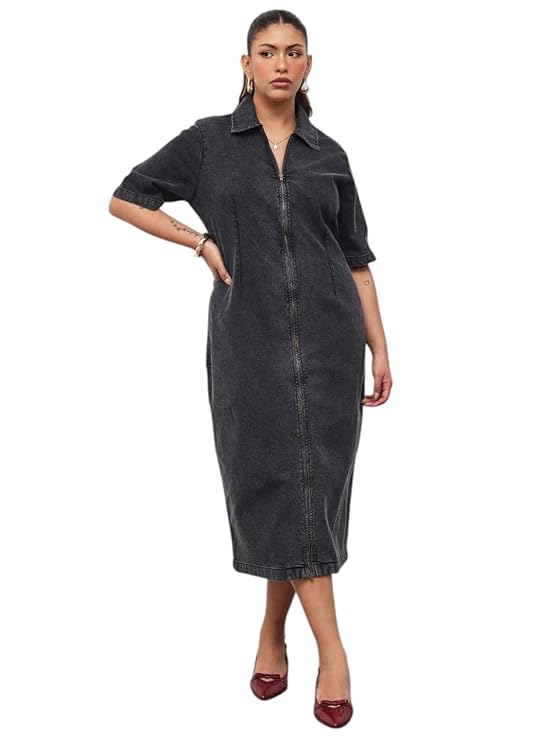 Elevate casual fashion with this trendy denim midi dress.