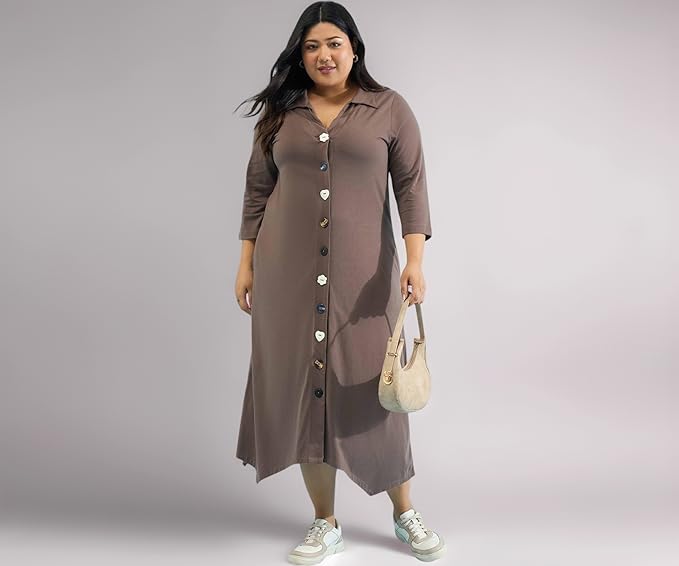 Casual elegance with playful button detailing.